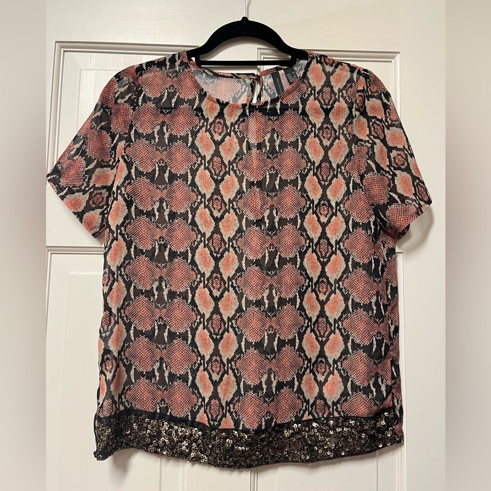 Mango snakeskin sheer top with sequin detail